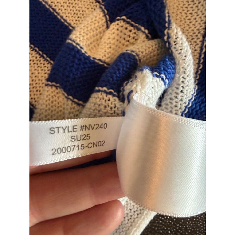 Madewell Blue and White Striped V-Neck Linen Sweater rolled hemlines size Small - Picture 10 of 13